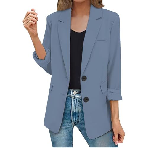 Blazer Damen Elegant Einfarbig Anzugjacke mit Doppelter Seitentasche Langarm Business Büro Slim Fit Blazerjacke Open Front Anzug Jacke Trenchcoat Reverskragen Übergangsjacke Outwear von Generic