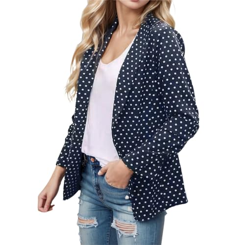Blazer Damen Elegant Langarm Blazer Mode Sakko Jacke Gepunktet Revers Slim Fit Office Business Open Front Cardigan mit Knof Einfarbig Blazerjacke Mantel Anzugjacke Arbeitsblazer mit Taschen von Generic