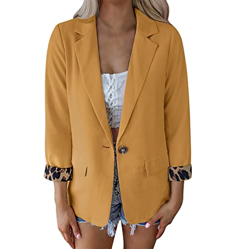 Blazer Damen Elegant Langarm Blazer Sportlich Leicht Büro Sakko Jacke Leopard Revers Slim Fit Office Business Open Front Cardigan mit Knof Blazerjacke Mantel Anzugjacke Arbeitsblazer von Generic