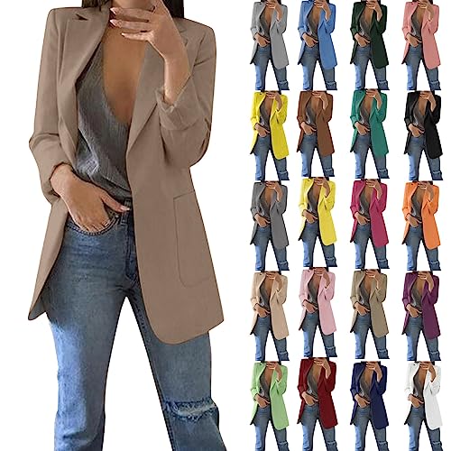 Blazer Damen Elegant Langarm Einfarbig - Longblazer Mit Tasche Revers Blazermantel Geschäft Büro Anzugjacke sportlich Sakko Jacke Freizeit Businessjacke Übergangsjacke Cardigan für Arbeit von Generic