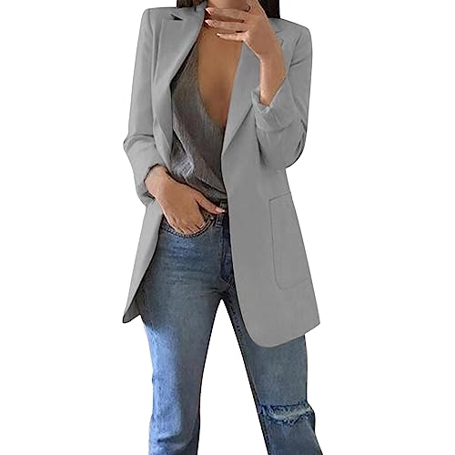 Blazer Damen Elegant Langarm Einfarbig - Longblazer Mit Tasche Revers Blazermantel Geschäft Büro Anzugjacke sportlich Sakko Jacke Freizeit Businessjacke Übergangsjacke Cardigan für Arbeit von Generic