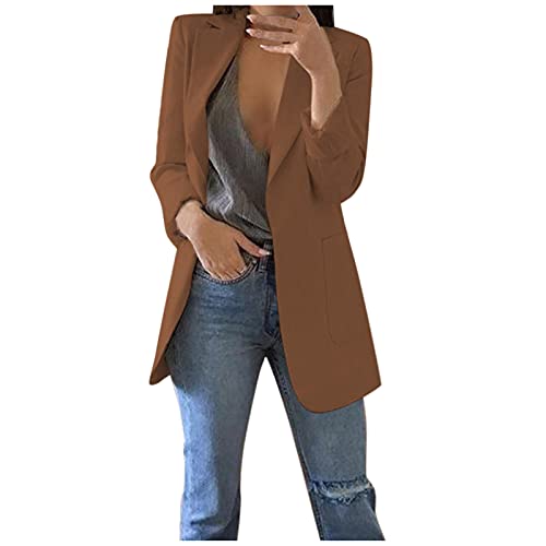 Blazer Damen Elegant Langarm Einfarbig - Longblazer Mit Tasche Revers Blazermantel Geschäft Büro Anzugjacke sportlich Sakko Jacke Freizeit Businessjacke Übergangsjacke Cardigan für Arbeit von Generic