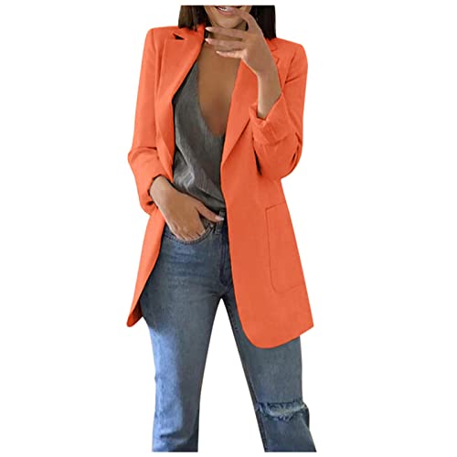 Blazer Damen Elegant Langarm Einfarbig - Longblazer Mit Tasche Revers Blazermantel Geschäft Büro Anzugjacke sportlich Sakko Jacke Freizeit Businessjacke Übergangsjacke Cardigan für Arbeit von Generic