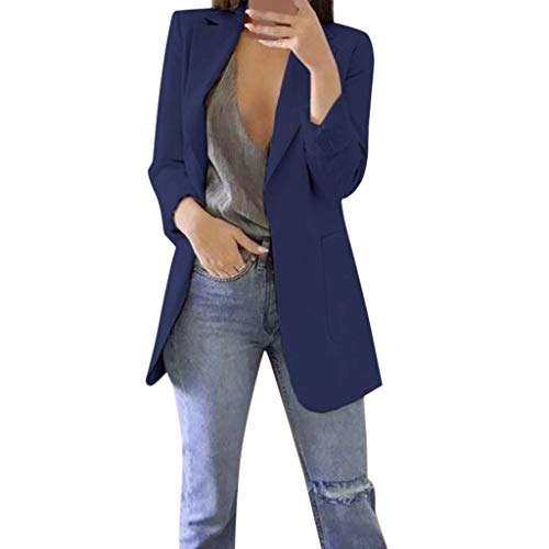 Blazer Damen Elegant Langarm Einfarbig - Longblazer Mit Tasche Revers Blazermantel Geschäft Büro Anzugjacke sportlich Sakko Jacke Freizeit Businessjacke Übergangsjacke Cardigan für Arbeit von Generic