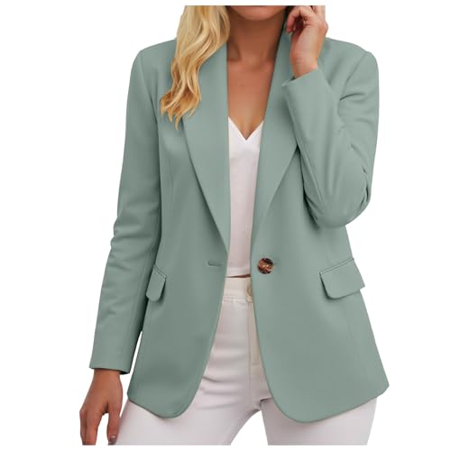 Blazer Damen Elegant Slim Fit Open Front Jacke Langarm Casual Kurzblazer V Ausschnitt Einfarbig Anzugjacke Arbeit Business Jacket mit Knopfe und Reverskragen (Green, XL) von Generic