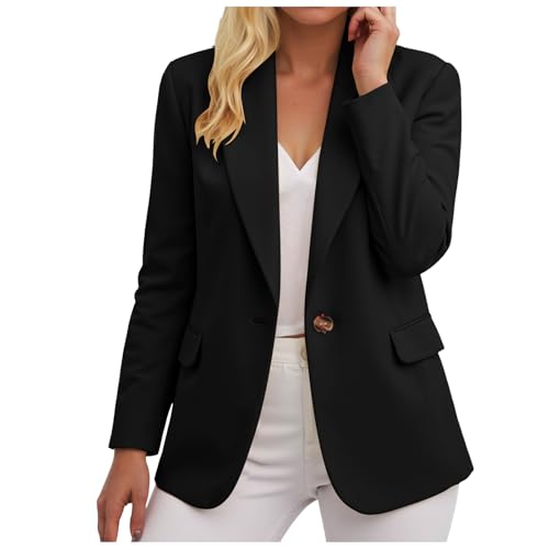 Blazer Damen Elegant Slim Fit Open Front Jacke Langarm Casual Kurzblazer V Ausschnitt Einfarbig Anzugjacke Arbeit Business Jacket mit Knopfe und Reverskragen (M) von Generic