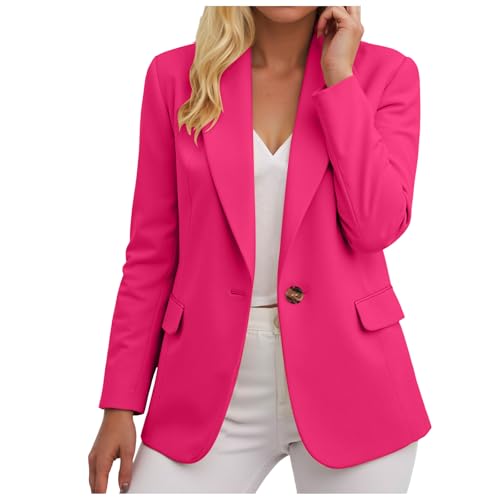 Blazer Damen Elegant Slim Fit Open Front Jacke Langarm Casual Kurzblazer V Ausschnitt Einfarbig Anzugjacke Arbeit Business Jacket mit Knopfe und Reverskragen (M) von Generic