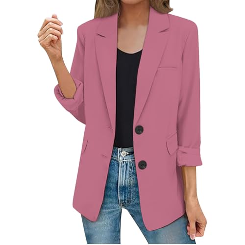 Blazer Damen Große Größen - Anzugjacke Mit 3/4 Arm Einfarbig Elegante Bürojacke EIN Knopf Blazerjacke Leichte Businessmantel Geschäft Cardigan Open Front Jacke Anzug Übergangsjacke von Generic