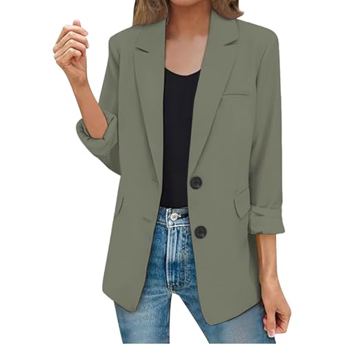 Blazer Damen Große Größen - Anzugjacke Mit 3/4 Arm Einfarbig Elegante Bürojacke EIN Knopf Blazerjacke Leichte Businessmantel Geschäft Cardigan Open Front Jacke Anzug Übergangsjacke von Generic