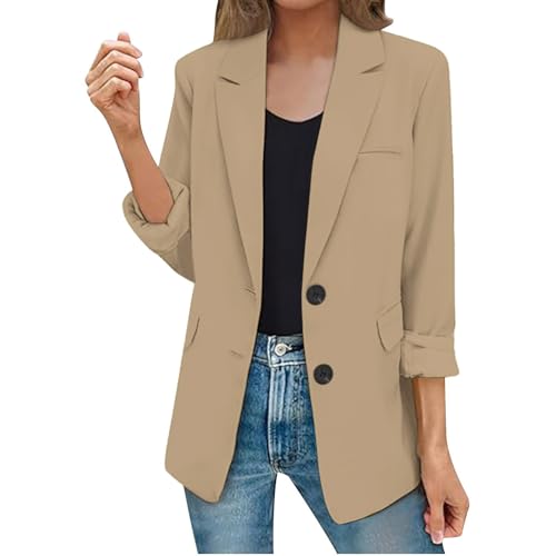 Blazer Damen Große Größen - Anzugjacke Mit 3/4 Arm Einfarbig Elegante Bürojacke EIN Knopf Blazerjacke Leichte Businessmantel Geschäft Cardigan Open Front Jacke Anzug Übergangsjacke von Generic