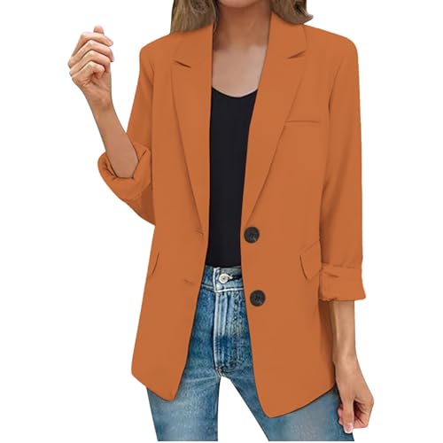 Blazer Damen Große Größen - Anzugjacke Mit 3/4 Arm Einfarbig Elegante Bürojacke EIN Knopf Blazerjacke Leichte Businessmantel Geschäft Cardigan Open Front Jacke Anzug Übergangsjacke von Generic