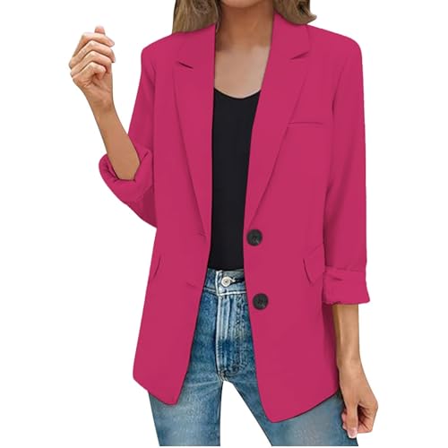 Blazer Damen Große Größen - Anzugjacke Mit 3/4 Arm Einfarbig Elegante Bürojacke EIN Knopf Blazerjacke Leichte Businessmantel Geschäft Cardigan Open Front Jacke Anzug Übergangsjacke von Generic