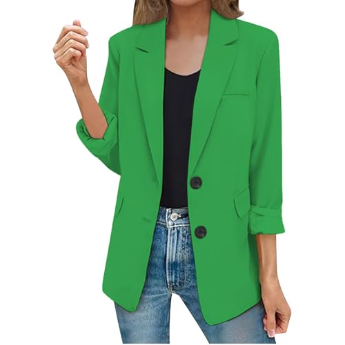 Blazer Damen Große Größen - Anzugjacke Mit 3/4 Arm Einfarbig Elegante Bürojacke EIN Knopf Blazerjacke Leichte Businessmantel Geschäft Cardigan Open Front Jacke Anzug Übergangsjacke von Generic