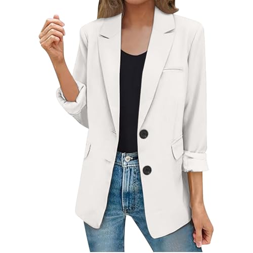 Blazer Damen Große Größen - Anzugjacke Mit 3/4 Arm Einfarbig Elegante Bürojacke EIN Knopf Blazerjacke Leichte Businessmantel Geschäft Cardigan Open Front Jacke Anzug Übergangsjacke von Generic