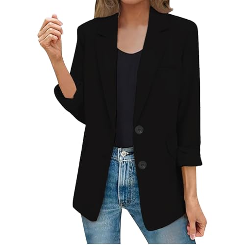 Blazer Damen Große Größen - Anzugjacke Mit 3/4 Arm Einfarbig Elegante Bürojacke EIN Knopf Blazerjacke Leichte Businessmantel Geschäft Cardigan Open Front Jacke Anzug Übergangsjacke von Generic