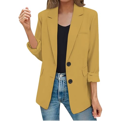 Blazer Damen Große Größen - Anzugjacke Mit 3/4 Arm Einfarbig Elegante Bürojacke EIN Knopf Blazerjacke Leichte Businessmantel Geschäft Cardigan Open Front Jacke Anzug Übergangsjacke von Generic