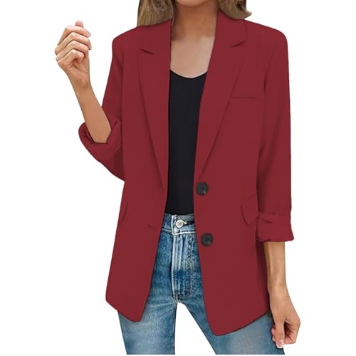 Blazer Damen Große Größen - Anzugjacke Mit 3/4 Arm Einfarbig Elegante Bürojacke EIN Knopf Blazerjacke Leichte Businessmantel Geschäft Cardigan Open Front Jacke Anzug Übergangsjacke von Generic