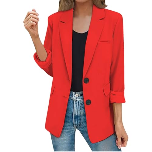 Blazer Damen Große Größen - Anzugjacke Mit 3/4 Arm Einfarbig Elegante Bürojacke EIN Knopf Blazerjacke Leichte Businessmantel Geschäft Cardigan Open Front Jacke Anzug Übergangsjacke von Generic