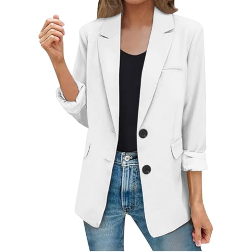 Blazer Damen Große Größen - Anzugjacke Mit 3/4 Arm Einfarbig Elegante Bürojacke EIN Knopf Blazerjacke Leichte Businessmantel Geschäft Cardigan Open Front Jacke Anzug Übergangsjacke von Generic