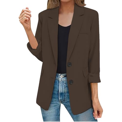 Blazer Damen Große Größen - Anzugjacke Mit 3/4 Arm Einfarbig Elegante Bürojacke EIN Knopf Blazerjacke Leichte Businessmantel Geschäft Cardigan Open Front Jacke Anzug Übergangsjacke von Generic