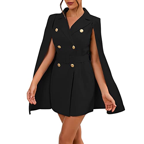 Blazer Damen lang elegant - Anzugjacke Mit Split äRmel Cape Poncho V-Ausschnitt Bürokleid zweiteilig businessmantel Bodycon midikleid Casual Umhang Geschäft Arbeitjacke Party Abendkleid von Generic