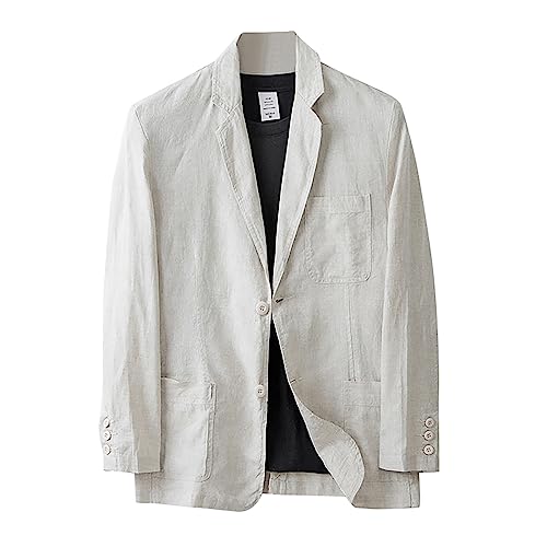 Blazer Herren Sommer Sportlich Sakko Leinen Regular Fit Männer Blazer Einfarbig Casual Lang Tops Leichte Jacke Langarmshirt Atmungsaktiv Herren Anzugjacke für Hochzeit Party Business Anzugjacke Sakko von Generic