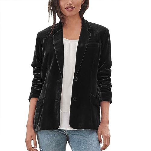 Blazer Jacke Einreiher Damen Samt Blazer Elegant Kurz Für Kleid Cardigan Modern Sakko Langarm Kostüme Kurzblazer Einfarbig Tops Oberteil Mit Taschen Revers Kragen Open Front Mantel von Generic