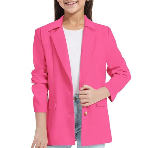 Blazer für Mädchen Anzugjacke Elegante Einfarbig Anzug Mantel Notch Lapel&Revers Langarm Freizeitjacke Mode Cardigan Trenchcoat Leicht Knöpfen Arbeitsanzug mit Doppelter Seitentasche 3-14 Jahre von Generic