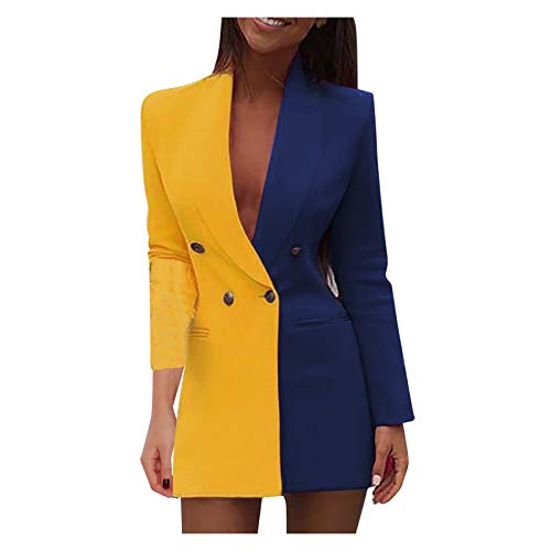 Blazerkleid Frauen Mode Zweifarbiges Patchwork Daily Business OL Kleider Eleganter Revers Mit Knöpfen Langarm Slim-Fit Bürokleid Lässig Businesskleidung Abendkleider Partykleid Cocktailkleid von Generic