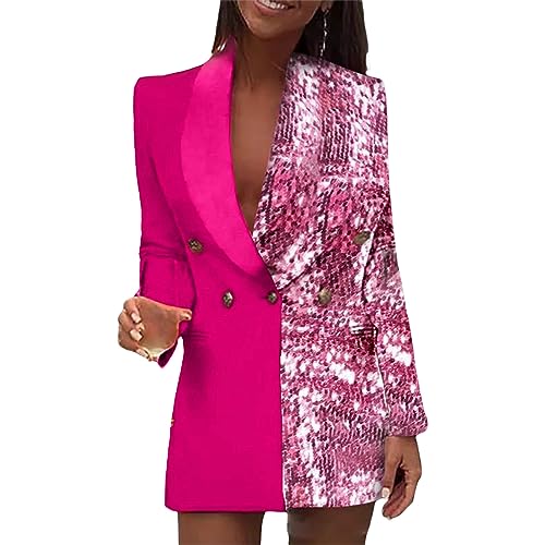 Blazerkleid Frauen Mode Zweifarbiges Patchwork Daily Business OL Kleider Eleganter Revers Mit Knöpfen Langarm Slim-Fit Bürokleid Lässig Businesskleidung Abendkleider Partykleid Cocktailkleid von Generic