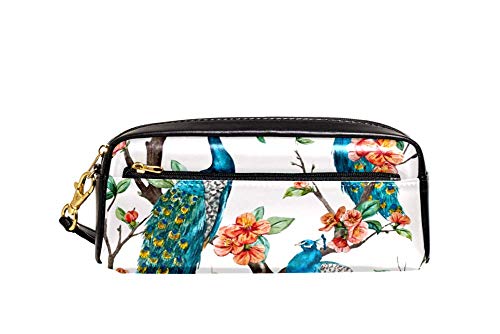 Bleistift Tasche Aquarell Pfau Auf Kirschbäumen Pencil Case Mit Reißverschluss Federmappe Premium Bleistift Beutel Für Jungen Unisex Erwachsener von Generic