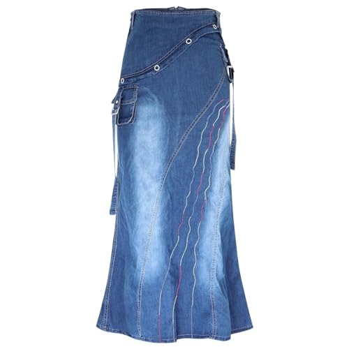 Bleistiftrock Damen Lang Elegant - Jeansrock Damen Lang Stretch - Maxirock Lang Sommerrock Mit Taschen Denim Zip Halter Kleid Einteiliges Kleid Stretch Bleistift Jean Röcke Sexy Stretch Damenrock von Generic