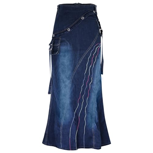 Bleistiftrock Damen Lang Elegant - Jeansrock Damen Lang Stretch - Maxirock Lang Sommerrock Mit Taschen Denim Zip Halter Kleid Einteiliges Kleid Stretch Bleistift Jean Röcke Sexy Stretch Damenrock von Generic