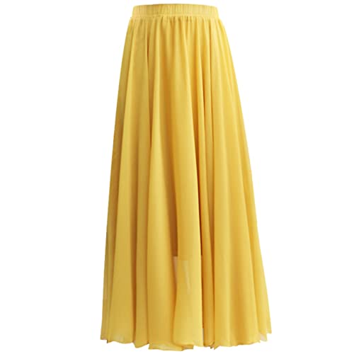 Bleistiftrock Spitze Damen Einfarbig Chiffon Rock Damen Hohe Taille Langer Rock Bleistiftrock Damen Winter (Yellow, M) von Generic