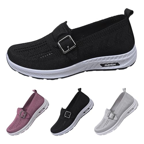 Walkingschuhe Sneaker Slip On Damen Schwarz Ballerinas Freizeitschuhe Mesh Atmungsaktives rutschfeste Loafer Bequeme Weicher Sohle Turnschuhe Lightweight Pantoletten Sneaker von Generic