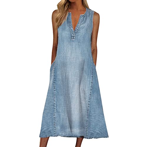 Blitzangebote des Tages Damen Sommer Freizeit Kleid Langärmlig mit Jeansstoff Knopfleiste Jeansbluse Damen Lang Kurzarm Blusenkleid Jeanskleider für Damen Strandkleid Damen Lang von Generic
