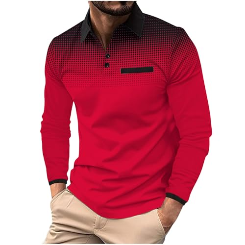 Blitzangebote des Tages Poloshirts für Herren Langarm Hemd Farbverlauf Poloshirt Polka Dots Druck Tshirt Regular Fit Langarmshirt Sommmer Atmungsaktiv Pullover Große Größen Revers Knöpfen Shirt von Generic