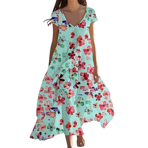 Blitzangebote des Tages Sommerkleid Rot Damen Kleider Summer Dress Festliche Cocktailkleid Sommer Kleid Mutter Tochter Sommerkleid Kurz Kleid Lang Tunika Unterziehhose Damen Chiffon (A08,L) von Generic