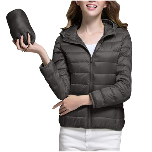 Blitzangebote des tages Steppjacke Damen Leichte Winterjacke mit Kapuze Einfarbig Übergangsjacke Steppmantel mit Tasche Daunenjacke Reißverschluss Sportjacke Zip Wärme Freizeit Outdoor Essentials von Generic