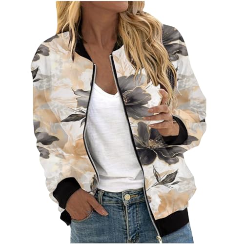 Blouson Jacke Damen - Bomberjacke Damen Kurze Blouson - Dünne Pilotenjacke Sommer Jacken, Frühlingsjacke Dünne Jacke Fliegerjacke Jacke Casual Pilotenjacke Langarm Outwear Zip Up Solid Sweatjacke von Generic