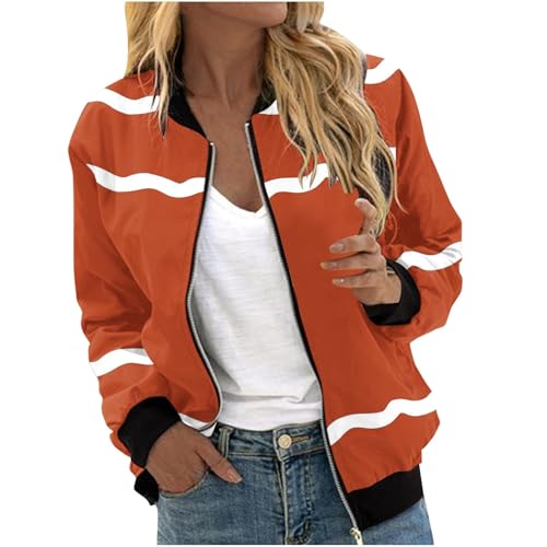 Blouson Jacke Damen Casual Basic Bomberjacke, Reißverschluss Übergangsjacke Gestreift Sommerjacke Sweatjacke Leicht Frühjahr Sommer College Jacke Kurzjacke Outdoor Freizeitjacke Langarm von Generic