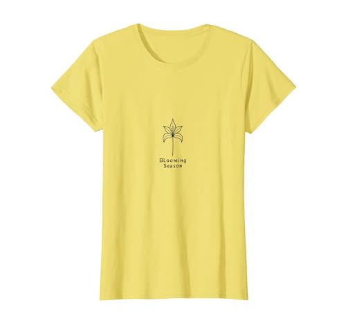 Blütezeit: Lilienblüten Minimalistische Blumenkunst T-Shirt, Damen, Gelb, M von Generic