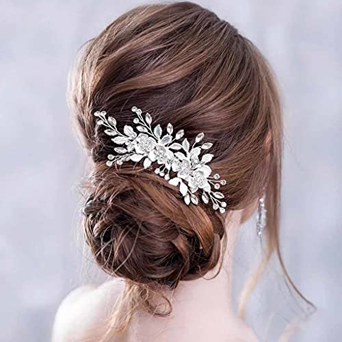 Blumen Haarkamm Hochzeit Haarschmuck Silber Farbe Strass Stirnband Braut Tiara Stirnband Haarnadeln Hochzeit Haarschmuck von Generic