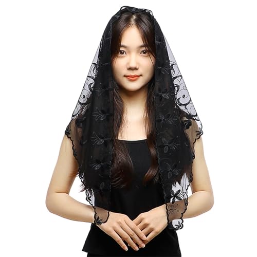 Blumen-Haarschal-Stirnband für Frauen Frühling und Herbst schwarzer Spitzen-Dreiecksschal Mode aushöhlen Licht Absatz Dreieck Schleier Schal Frauen Haarbänder(Black) von Generic