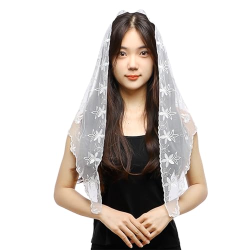 Blumen-Haarschal-Stirnband für Frauen Frühling und Herbst schwarzer Spitzen-Dreiecksschal Mode aushöhlen Licht Absatz Dreieck Schleier Schal Frauen Haarbänder(White) von Generic