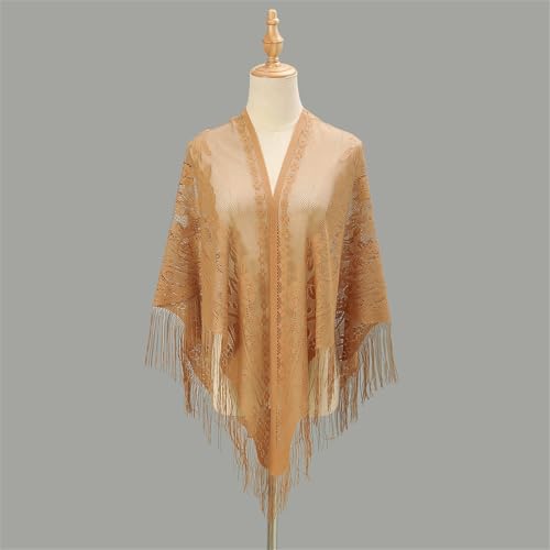 Blumen-Haarschal-Stirnband für Frauen Frühling und Sommer ausgehöhlte Blumen Quaste Sonnenschirm Schal reine Farbe Temperament Cheongsam äußere Mantel weibliche Haarbänder(Camel) von Generic