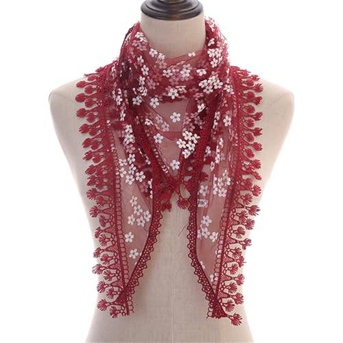 Blumen-Haarschal-Stirnband für Frauen Quaste Kleine Blume Dreieck Schal Frühling Und Herbst Atmungsaktiv Spitze Rand Dreieck Schal Schleier Haarbänder(Burgundy) von Generic