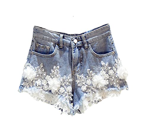 Blumen Jeans Shorts für Frauen, Sommer Loch Blume Slimming Wide Leg Hot Pants, High Waist Students Denim Shorts, blau, 56 von Generic