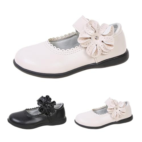 Blumen Kinderschuhe Mädchen Gummisohle Schulschuhe mit Klettverschluss Weiche Lederschuhe Gummisohle Elegante Prinzessin Anzugschuhe Performance Schuhe Mary Jane (White, 29 Little Child) von Generic