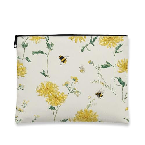 Blumen-Kosmetiktasche, Vintage-Blumenmuster, Reisetasche, tragbarer Make-up-Organizer aus Segeltuch mit Reißverschluss, perfektes Geschenk für Frühlingsfest, gelb, 7x9 Inch, Blumen von Generic